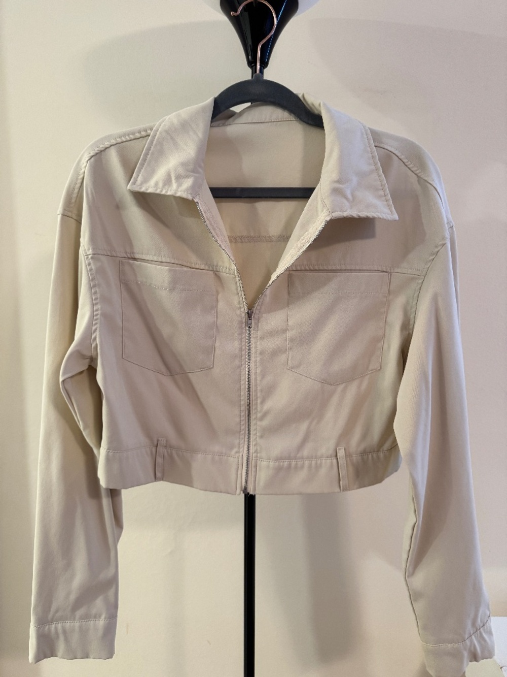 Cream Cropped Zip-Up Utility Jacket